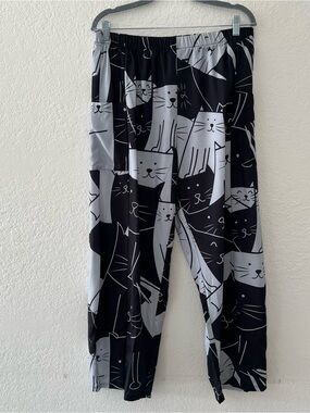 Cartoon Cat Print Lounge Pants Black Gray Elastic Waist Relaxed Women’s Size  XL